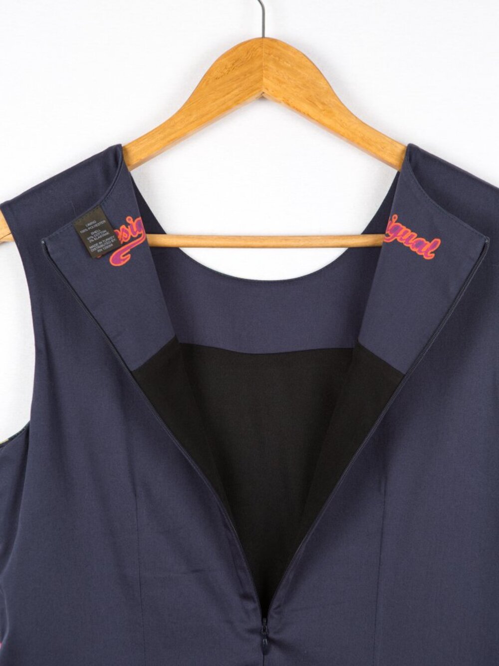 Desigual Retro Geometric Target Shift Dress Navy Blue Cotton Blend Size US 8 - Picture 9 of 12
